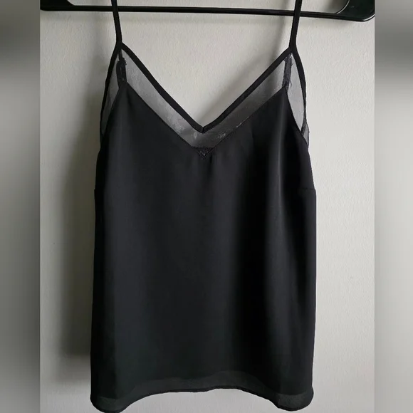 Venus Black Camisole Top, Sheer Lace Trim, Adjustable Straps, Size 4 - Picture 1 of 4